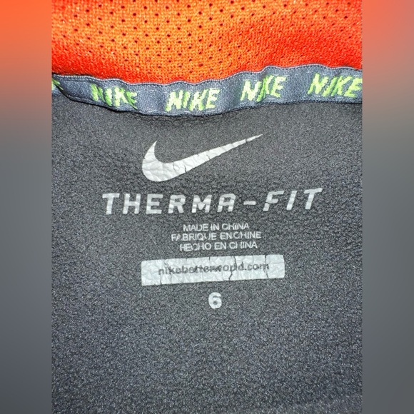 Nike Kids Boys Therma Fit Pullover Hoodie Big Logo Grey Orange Size 6 - Picture 7 of 8